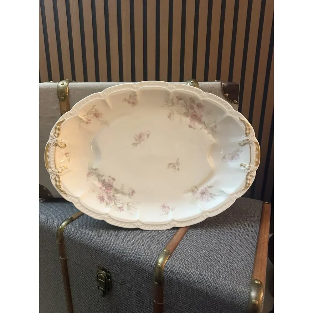 Antique Haviland Limoges Platter Pink Roses Gold Handles D.F. Richardson Detroit